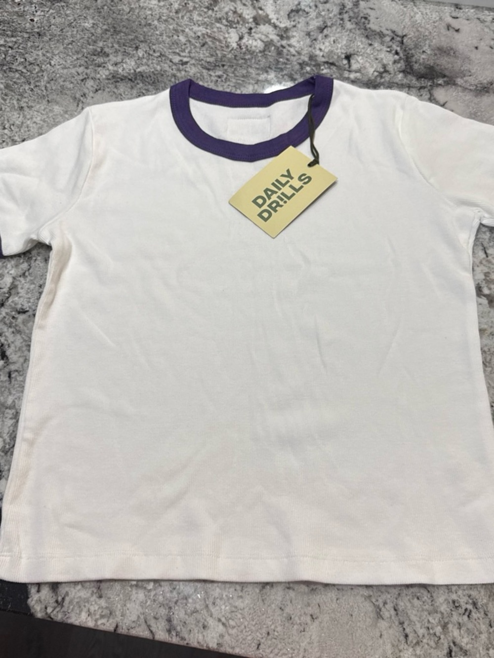 Daily Drills White Tee with Purple Trim - Kids Short Sleeve Ringer - Picture 2 of 3